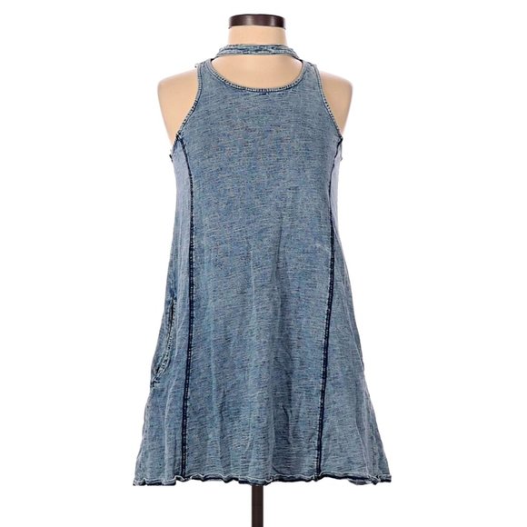 Very J Dresses & Skirts - Very J Women's Acid Washed Out Chambray Denim Choker Collared Mini Dress